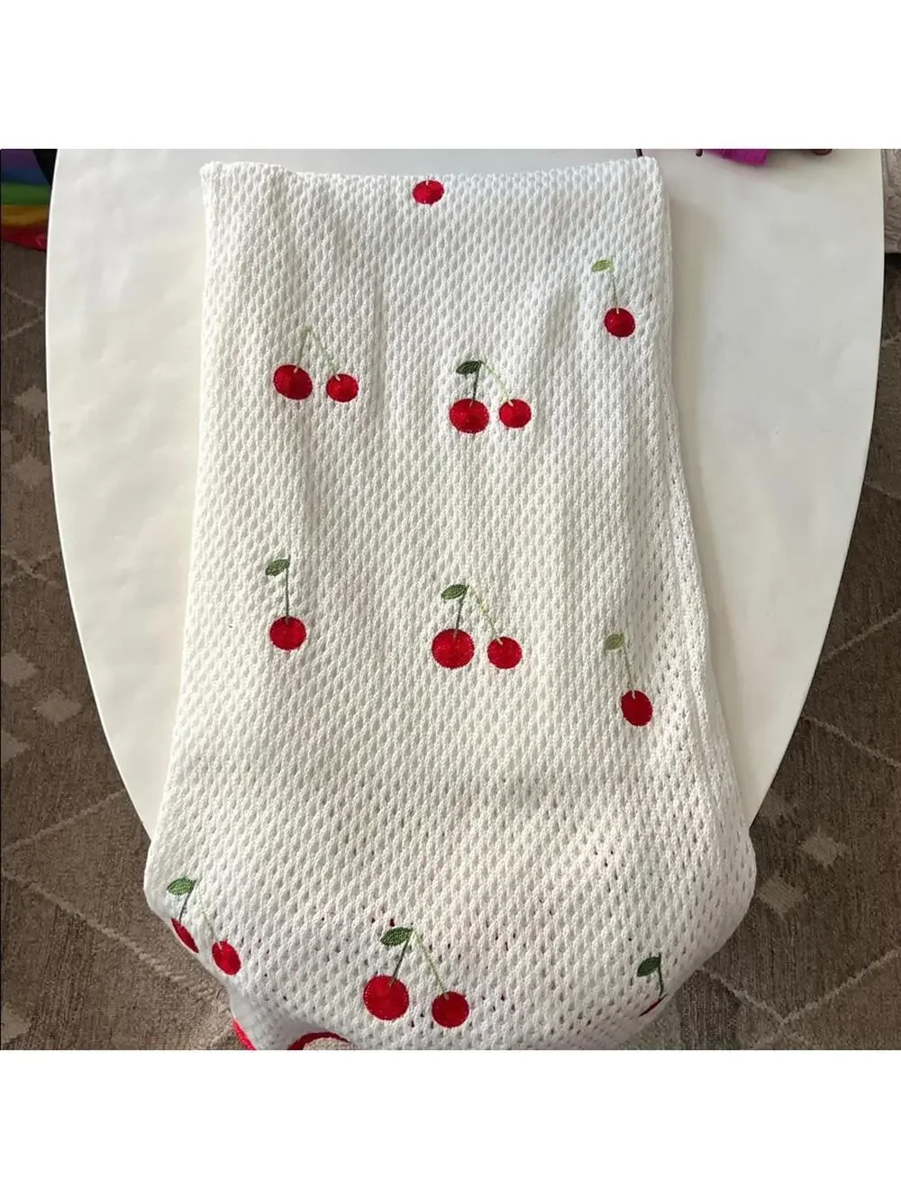 Sweet Girl Cherry Crochet Fruit Print Knit Maxi Dress White Red Size Large